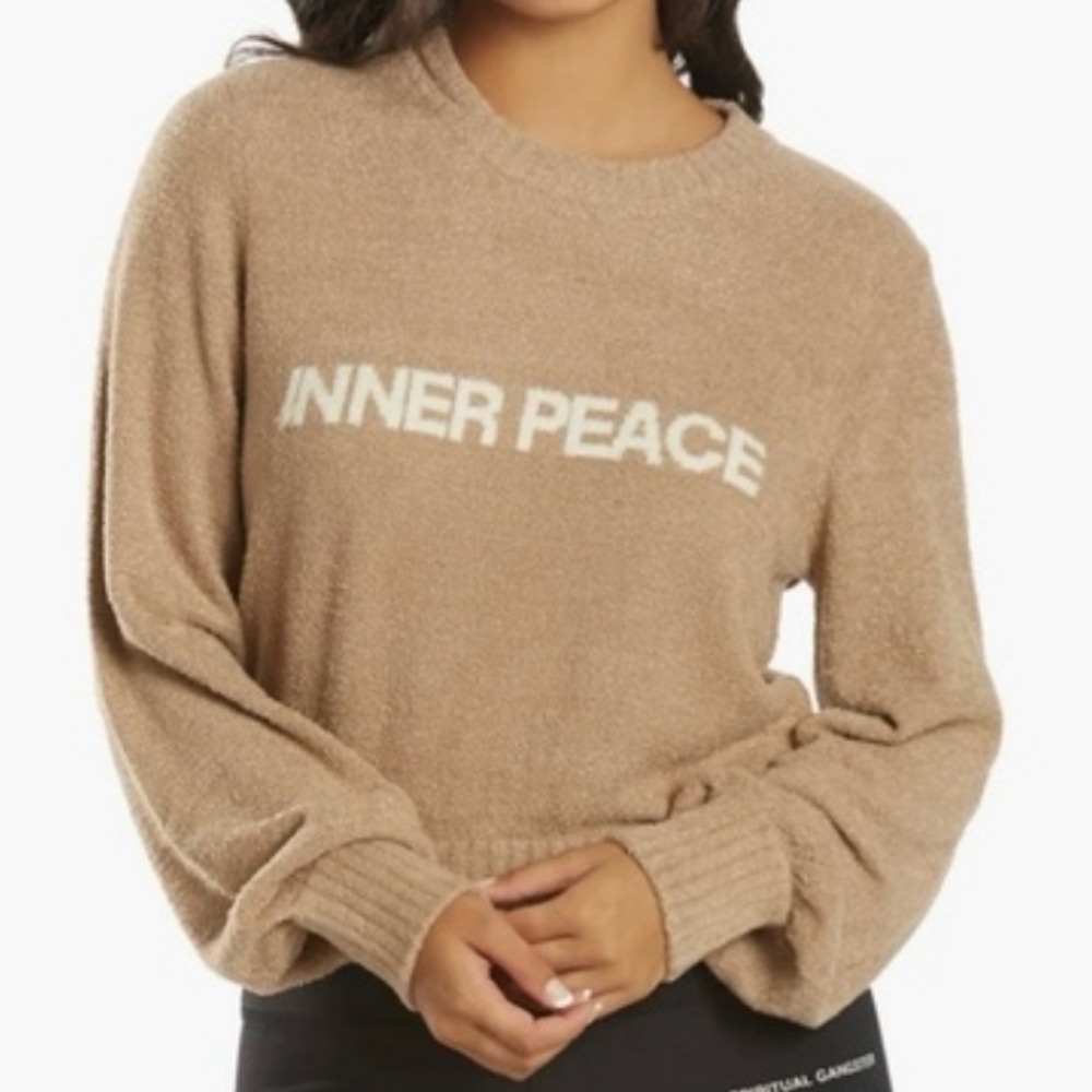 Spiritual Gangster “Inner Peace” Tan Crewneck Cozy Pullover Sweater, Large
